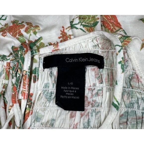 Calvin Klein Jeans Womens top Size Large white floral stretch designer top - Picture 6 of 7